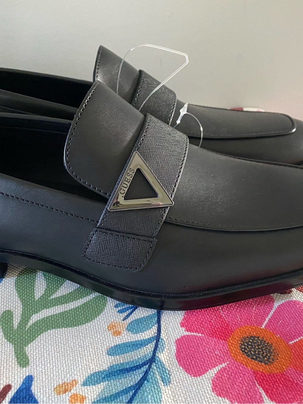 GUESS Black Slip-On Leather Loafers with Triangle Logo